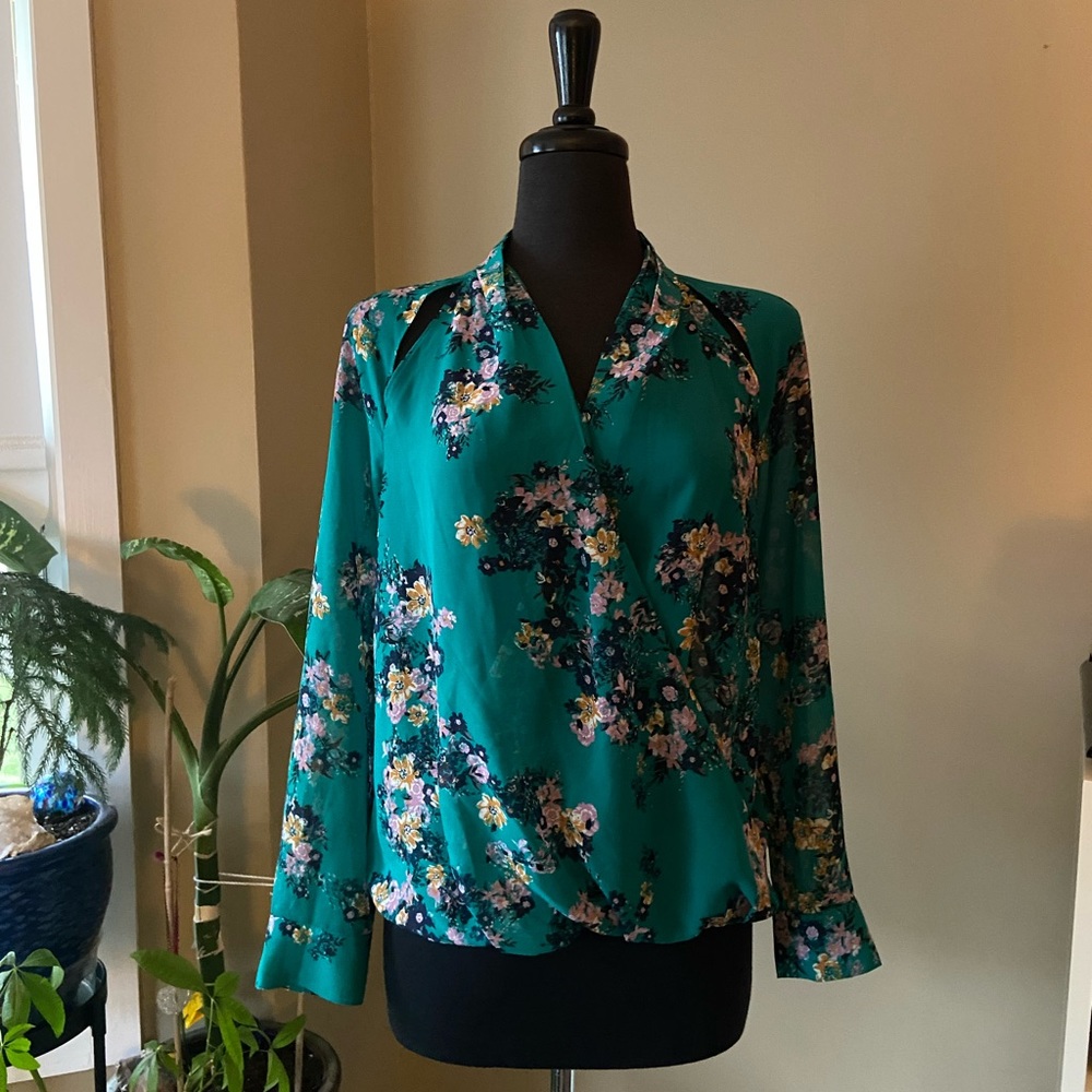 Maurices Foral Faux Wrap Chiffon Top